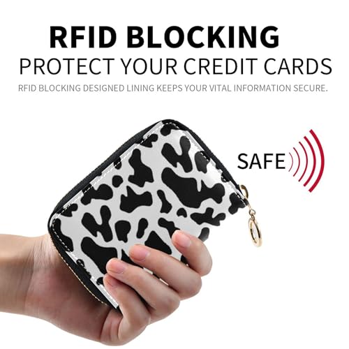 White Black Cow Print Wallet for Women Small Card Holder Wallets RFID Blocking Print Zipper Wallet with Coin Pocket2