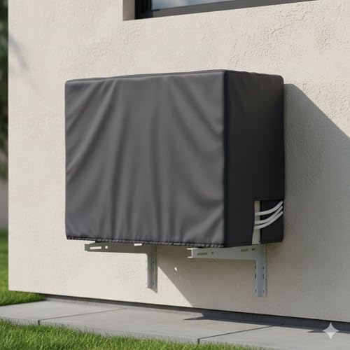 Image of Printed AC Cover for Split AC 2 Ton Set - Digital Print AC Cover Indoor Outdoor Waterproof - Split AC Cover Cotton Net Designer (Grey)