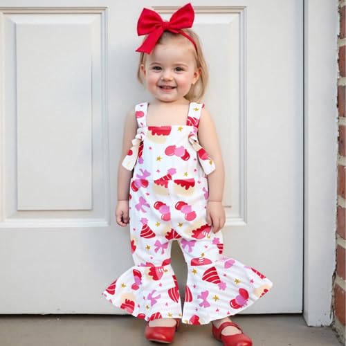 Toddler Birthday Outfit Girl Baby Bell Bottom Romper Sleeveless Balloon Print Flare Pants Jumpsuit Birthday Clothes2
