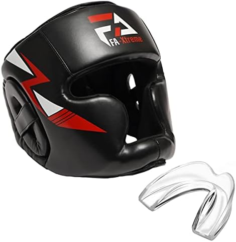 FA-Xtreme Boxing Headgear - Black - Head Gear & Mouth Guard for MMA Kickboxing Karate Taekwondo Muay Thai Sparring & Training - Martial Arts Helmet - Fits Adults Youth Kids 11+(Small/Medium)