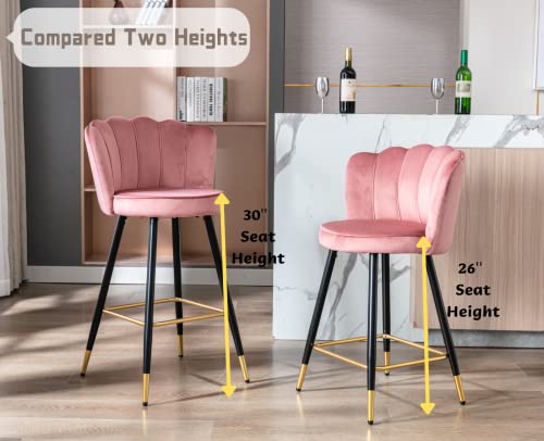 Cimota Kitchen Counter Stools Set Of 2 Modern Velvet 26 Inch Bar Stool Comfy Barstools With Footrest/Petal Back For Kitchen Counter/Dining Room/Home Bar, Dark Pink 2Pcs #TOP2