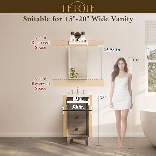 TETOTE 15 x 26 Mirrored Medicine Cabinets for Bathroom with Tempered Beveled Mirror White Medicine Cabinet Aluminum Cabinet DTC Hinges, Stepless Adjustable Shelves, Recessed/Surface-Mounted by TETOTE - Used condition - Image 9
