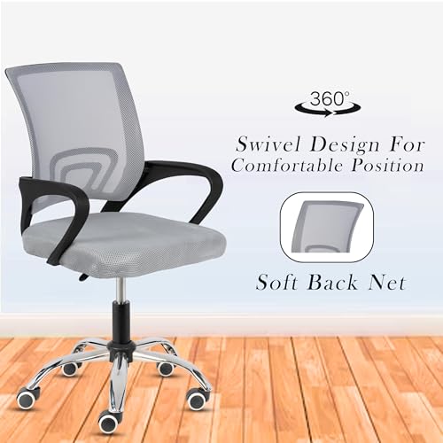 Image of Casa Copenhagen Mesh Mid Back Office /Study /Computer /Revolving /Desk Chair for Work from Home -Metal Base, Height Adjustable Seat - Grey & Jet Black Handle