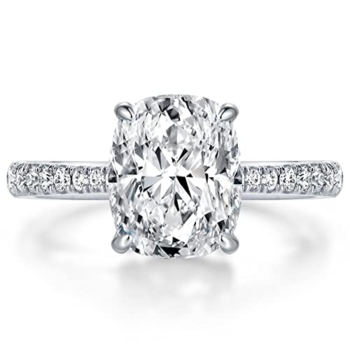 Sizeron Moissanite Engagement Ring For Women 4Ct Elongated Cushion Cut White Gold Plated Sterling Silver Size 6.5 #TOP8