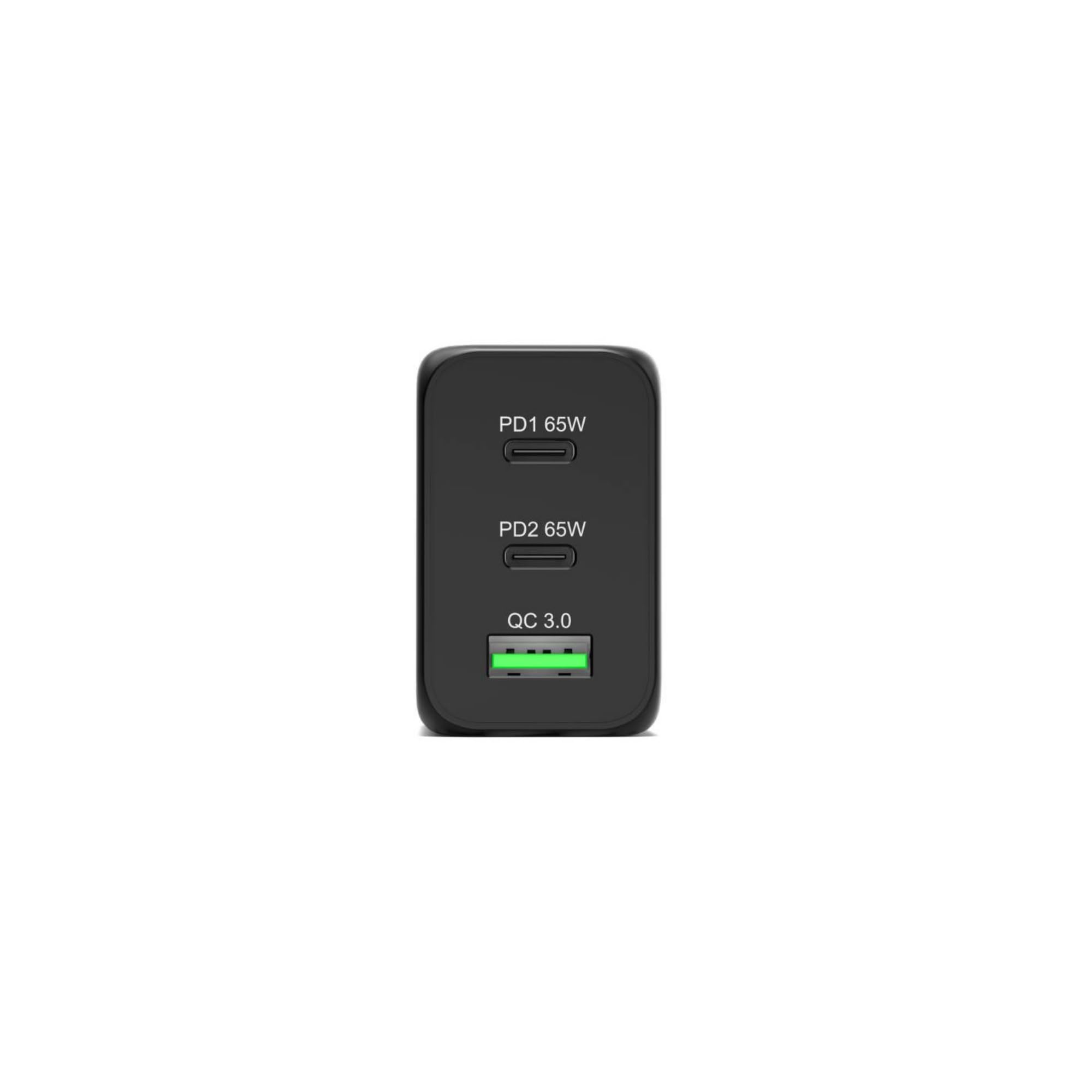 Port Connect Chargeur Mural gan USB-c Power Delivery™ & USB-a Quick Charge 65w avec câble Type c 2 mètres Noir Prise EU