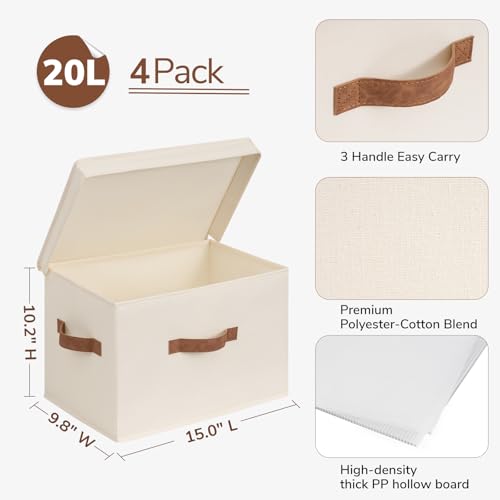 CHICVITA 4-Pack Medium Fabric Storage Baskets with Lids for Shelves,Ivory by CHICVITA - Used condition - Image 4