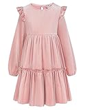 Danna Belle Girl Velvet Dresses Crewneck Ruffle Sleeve Pink Winter Party Dress Size 8-10