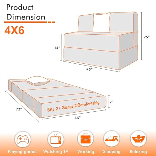 Image of Rosebell Foldable 2 Seater Sofa Cum Bed, Sofa Bed 4X6 Feet, Jute Fabric- Washable Cover- Including Two Cushion Perfect for Home & Office-Blue Color