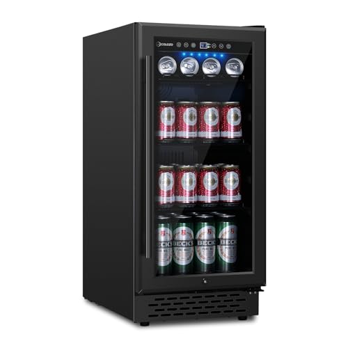 Beverage Refrigerator 15 Inch 180 Cans Built-in Beverage Cooler Compressor Cooling System, Energy Saving, Under Counter Frestanding Built in Fridge with Lock for Drink Beer Soda Wine Water