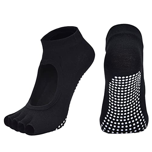 Image of 2 Pairs Toeless Yoga Socks Non-Slip Grips for Pilates Ballet Dance Barefoot Workout Cotton Open Toe Sports Socks