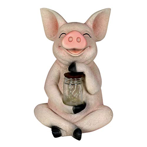 Exhart Garden Sculpture, Pig Solar Garden Statue With Glass Jar, 8 Led Firefly Lights, Outdoor Garden Decoration, 7 X 7.5 X 10.5 Inch #TOP1