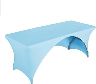 LZY Fitted Table Covers for 6 Foot Folding Tables,Open Back, Spandex/Stretch/Elastic Rectangular Table Cloths for Trade Show Display or Party (6FT-OB1PC, Bluemist)