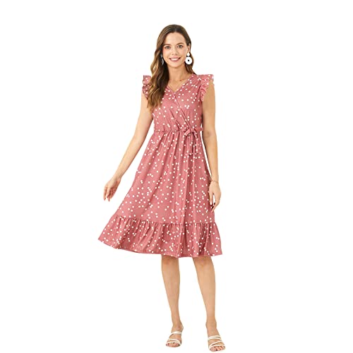 IFFEI Mommy and Me Dresses Outfits Family Matching Dots Pink Ruffle Flutter-Sleeve Dress for Mother and Daughter2