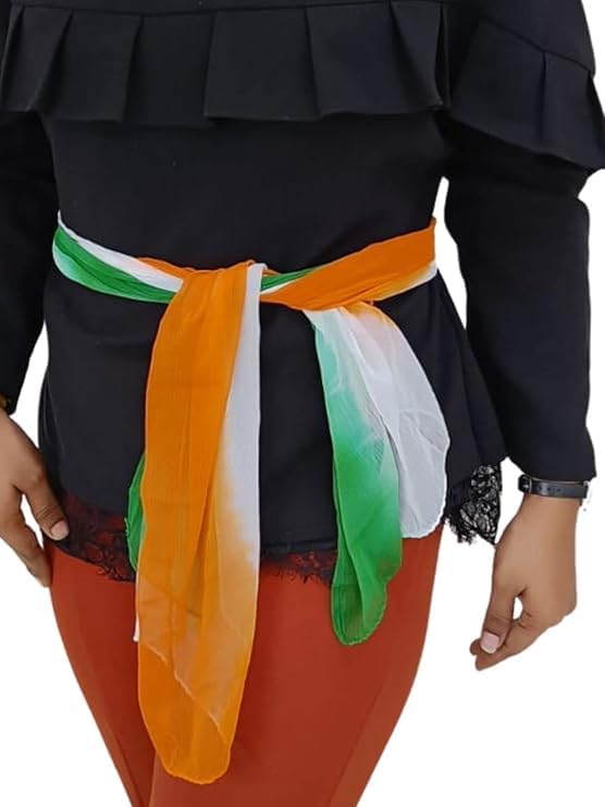 Image of Chiffon Tri Colour /Tiranga Stole for Female /Scarf SMALL SIZE for Kids Women & Men. 53 * 16 INCHES, Multicolor