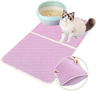 Premium Cat Litter Mat, Cat Litter Box Mat Scatter Control, Waterproof Double Layer, Large Size 75 x 55 cm (Pink, XL)