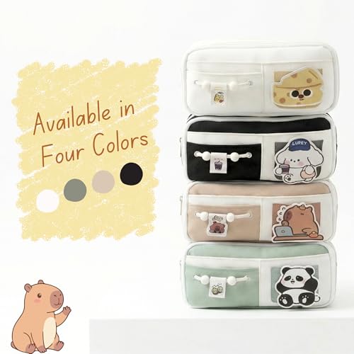 Image of FINEMOE Kawaii Pencil Pouch for Girls & Boys, Cute Black Pencil Pouch for School, 10 Layer Large Capacity Aesthetic Stationery with Zipper, Pencil Case for Kids, Return Gifts (Black)