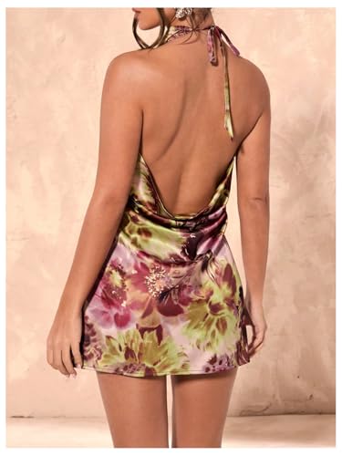 SOLY HUX Women's Floral Print Tie Backless Halter Dress Cut Out Sleeveless Elegant Mini Dresses2