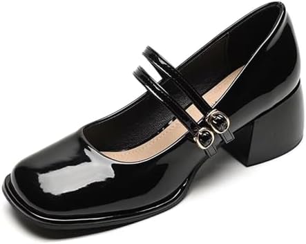 Mary Jane salto baixo em couro