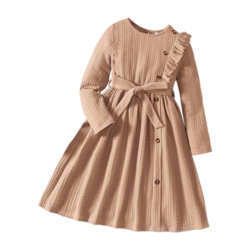 Big Kids Girl Long Sleeve Dress Ruffle Button Front Knit Casual Pullover Sweater Fall Winter Dresses for Girls
