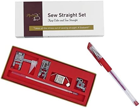 MadameSew Sew Straight Set – with Edge Presser Foot, Adjustable Guide Presser Foot, Low-Shank Adapter, Fabric Marker and Magnetic Seam Guide for Hems and Top Stitches (5 Piece Set)