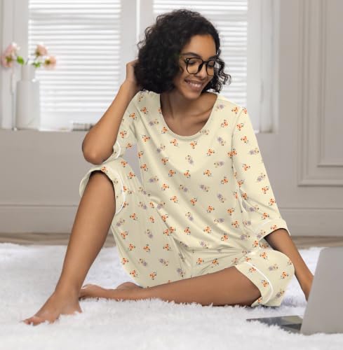 Image of PrinStory Womens Pajama Sets Capri Pjs Soft Lounge Sets XS-4XL