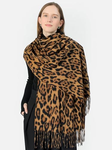 Women's Leopard-Print-Winter-Scarf Soft Cashmere Feels Warm-Shawl Scarves Long Blanket Wraps4