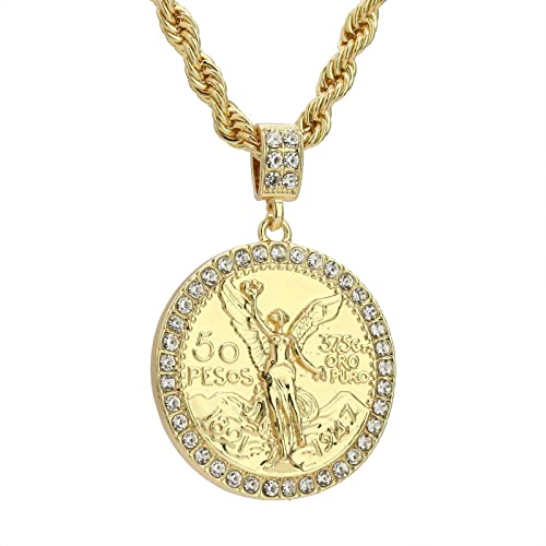 Hip Hop Centenario 50 Pesos Pendant Iced Cubic Zirconia 4mm 24
