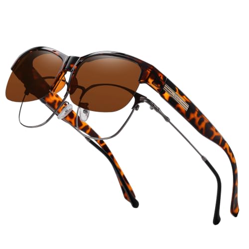 DUCO Męskie i damskie okulary przeciwsłoneczne z polaryzacją, uniseks, dla osób noszących okulary, okulary polaryzacyjne Fit over 8960, Tortoise, 63