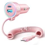 USB C 90W Car Charger for iPhone 17/16 Pro Max, PD & QC3.0 w/5 ft 45W Type C Coiled Cable, Fast Car Phone Charger Adapter for iPhone 17Air/15 Pro, Samsung Galaxy S25/S24/S23, Pixel 10/LG/Android, iPad