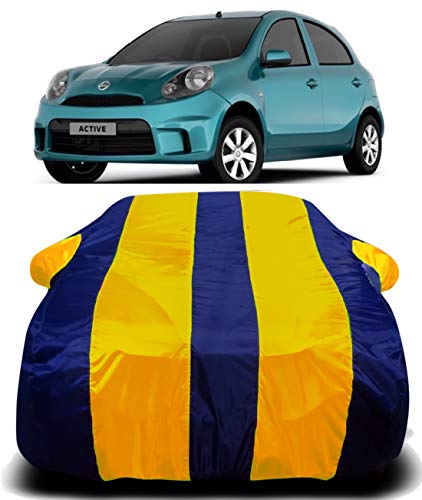 Image of Car Body Cover Waterproof Accessories Compatible with Nissan Micra Active Ultra Surface Body Protection Dust Proof Rain Cover Protects from Sunlights and Uv | Yellow Stripes