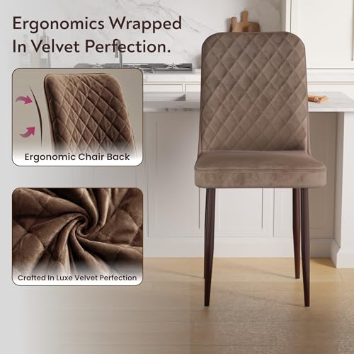 Image of IKON Premium Velvet Dining Chair with Cushioned Seat & Metal Legs | Premium Accent Chair for Living Room, Bedroom & Balcony | D.I.Y (Amber Brown)