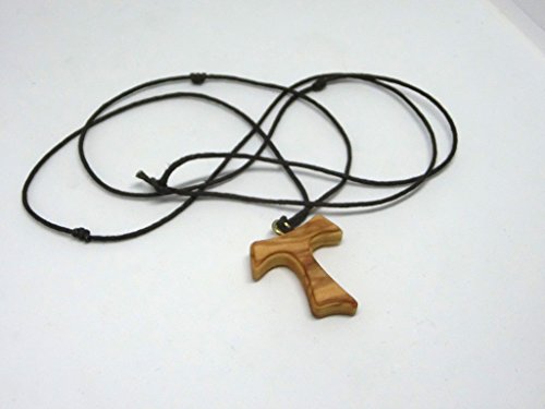 10.442.90 Lac Cross Necklace Tau 2.5 cm Saint Francis Assisi Olive Wood Peace Communion 3 Knots