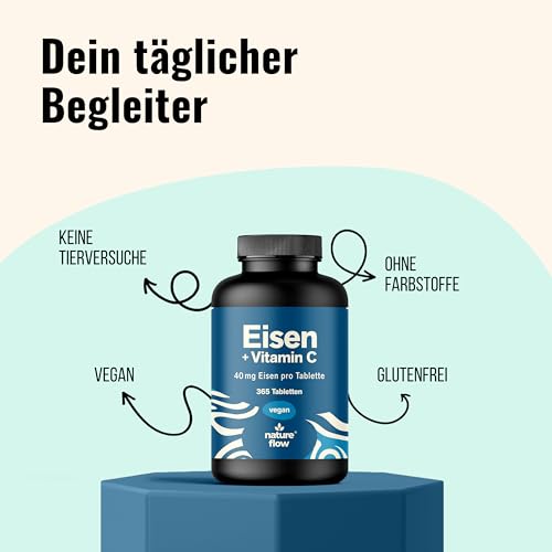 Eisentabletten hochdosiert mit 40g Eisen + Vitamin C - 365 Tabletten - Eisenbisglycinat vegan & produziert in Deutschland - Laborgeprüft 2