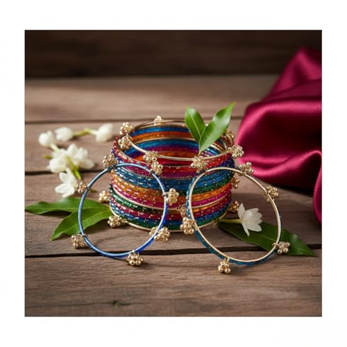 Image of Kashmiri Ghangharoo Glass Bangle| Light Weight Bangles | Traditional Transparent Fancy Glass Chudi Set for Wedding, Party|Set Of 16(12 Glass + 4 ghungroo bangles)