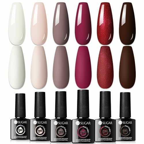 UR SUGAR UV Nagellack Weiß Rosa, 6 Farben Gel Nagellack Set Rot Glitzer Gellack UV Farbgel Starter für Nagelstudio Nagel Gelnägel Set mit Geschenkbox Maniküre Set Weihnachts