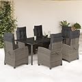YITHOPI 7 Piece Patio Dining Set with Cushions Gray Poly Rattan Versatile Lounge Furniture Outdoor Lounge Set Patio Furniture Sets Balcony Furniture Sets for patios, Gardens, Decks