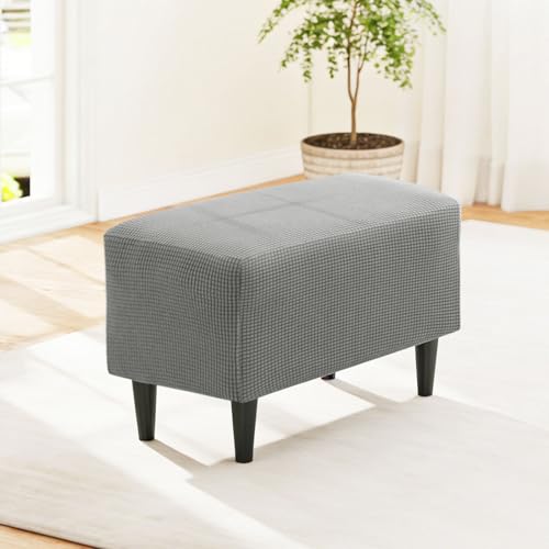 BOUFEIDA Funda elástica otomana de jacquard gruesa para reposapiés, rectangular, lavable, funda otomana, funda protectora para taburete, para sillón orejero