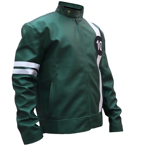 Image of Green Alien Swarn Tennyson Ben - Ten Jacket Faux Leather Green and White Biker Jacket For Men