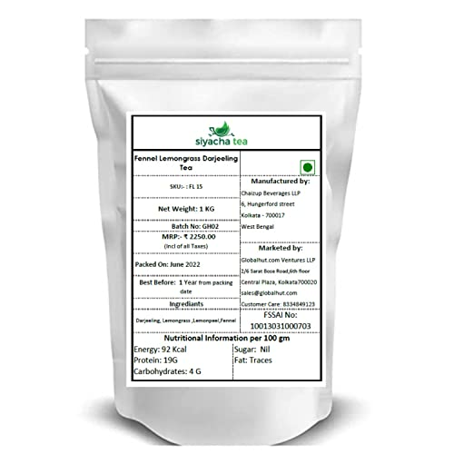 Image of Siyacha Tea Darjeeling Black Tea with Lemongrass, Fennel Blend, Pure Herbal Beverage, 1 KG, Natural Antioxidant Rich Chai Patti, Healthy Delight, Makes 500 Cups (approx)