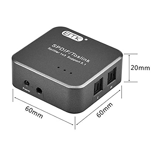 Image of EMK Digital Optical Audio 1x3 Splitters SPDIF /Toslink Support 5.1 (1 Input to 3 Outputs) Digital Optical Audio Switcher With USB Cable for Home Theater, Sound bar, TV, PS4,Xbox(Silver Grey)