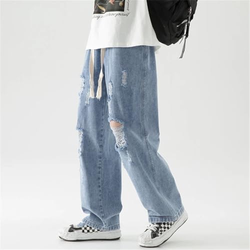 Men Baggy Ripped Jeansripped Trousers Hip Hop Loose Solid Color Oversized Straight Jeans3