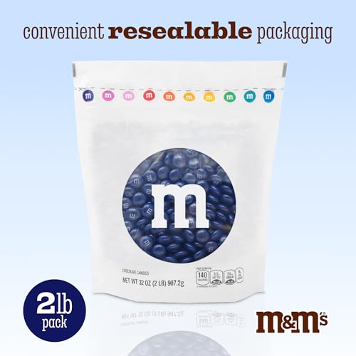 M&M’S WORLD Dark Blue Milk Chocolate Candy Bulk, 2lbs of M&M'S in Resealable Pack for Candy Bars, Birthday Parties, Graduations, Congrats Celebrations & DIY Party Favors