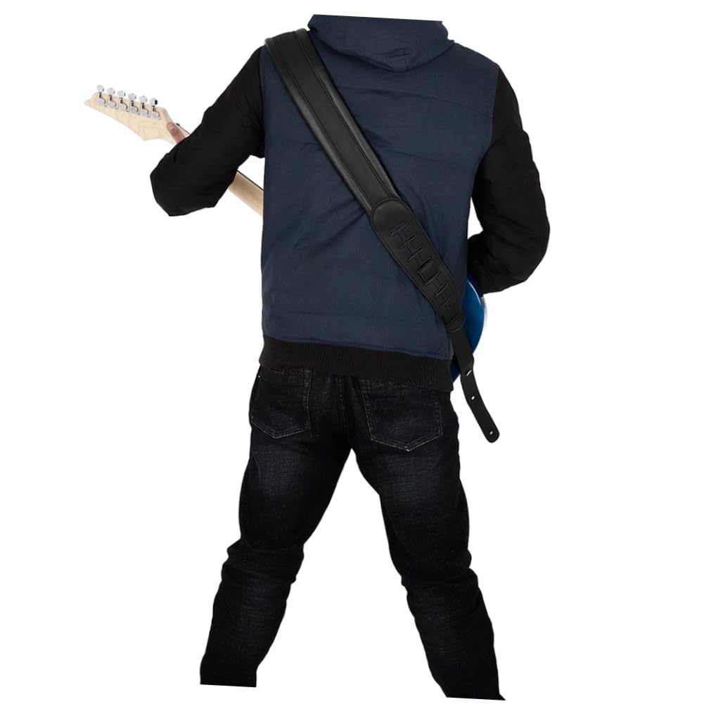 Abaodam Gitarrengurt für Bass mit Dickem Baumwollpolster Verstellbarer Leder schultergurt Atmungsaktiv Gepolstert Druckentlastend Langlebig und Komfortabel Schwarz