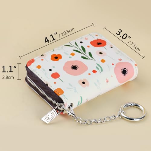Image of FurArt Zipper Wallet Women, RFID Blocking Credit Card Wallet, Business Card Holder, Compact Size KeyChain Wallet, Floral, small