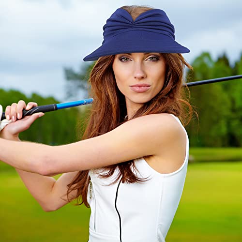 Outink Women Sun Visors Hats Uv Protection Sun Hats With Wide Brim Foldable Summer Beach Sports Caps For Young Girls (2Pack-Black+Navy Blue) #TOP5