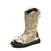 Girls Knee High Boots Fashion Sparkly Sequin Booties Back Zipper Riding Boot PU Leather Non Slip Lug Sole Party Shoes