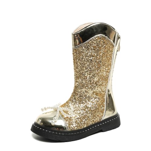 Glitter Girls Cowgirl Boots Low Heels Mid Calf Shiny Little Kid Western Horse Riding Shoes Party Birthday Dress Up3