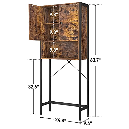 Ecoprsio Over-The-Toilet Storage Cabinet Rack, Bathroom Organizer Shelf Over Toilet, Freestanding Space Saver Toilet Stands With 2 Hooks, Rustic Brown #TOP1