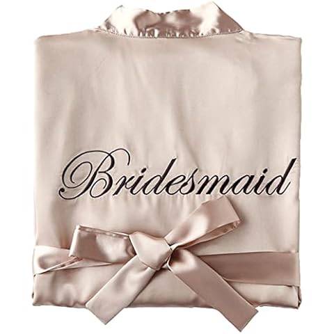 Bride Robes/Bridesmaid Robes, Women's Kimono Robe Satin Bridesmaid Party Robes, Bridal Morning Robes with Embroidery Writing,Bridesmaid Champagne,L Cover