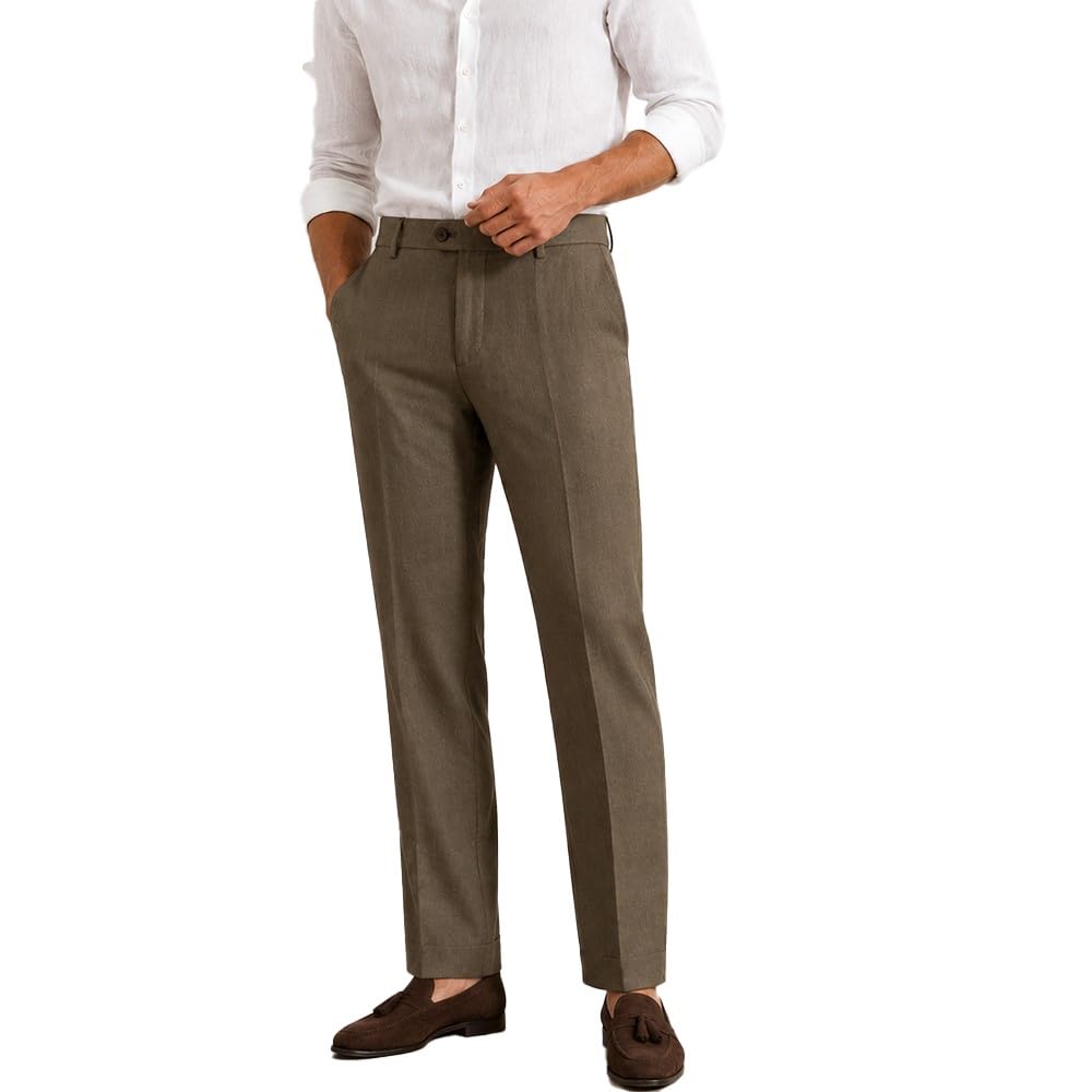 Pantaloni Uomo 100% Lino, vestibilità Regolare, Fresco e Traspirante 624038 col.38 Marrone